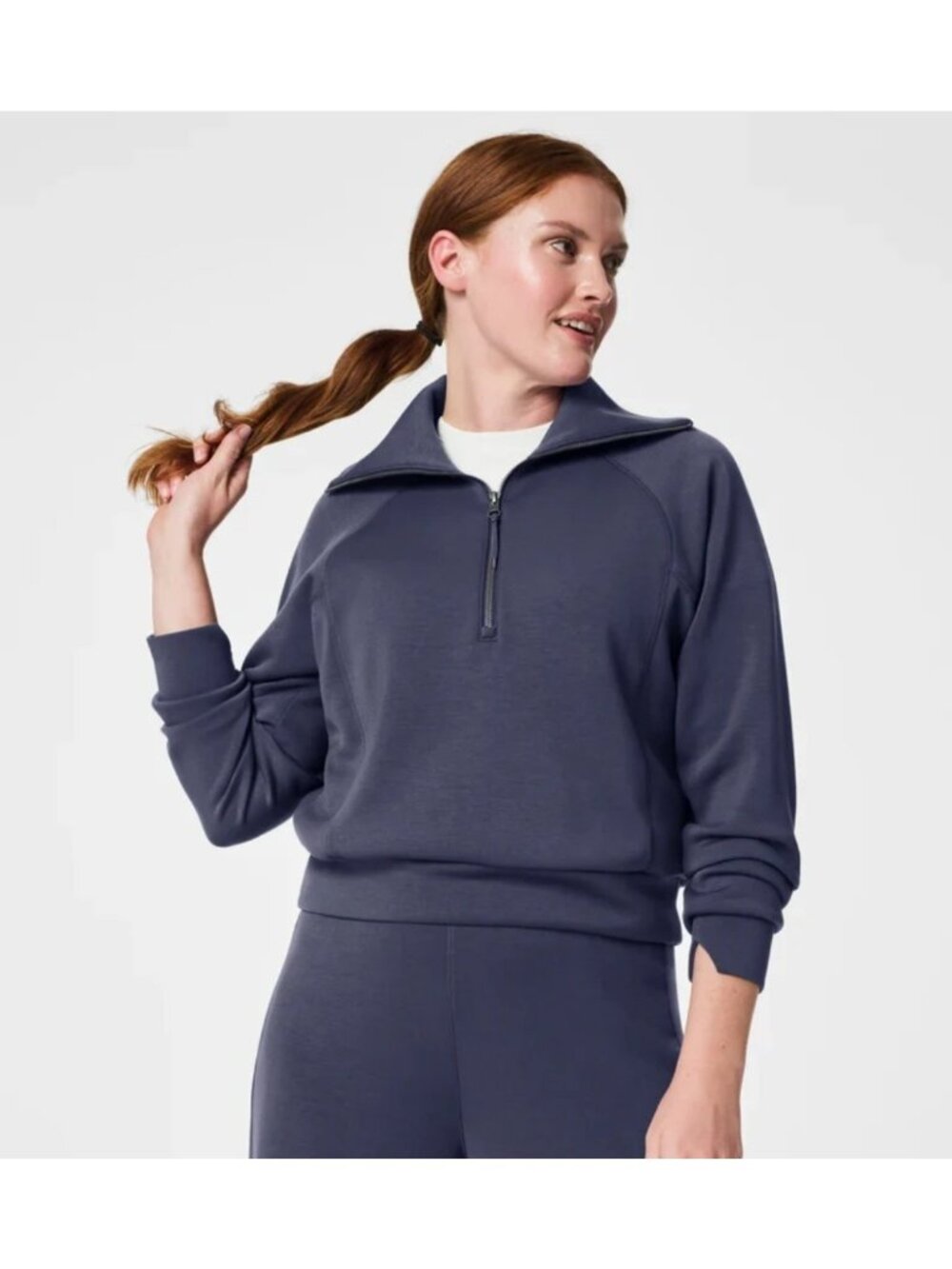 Spanx Air Essentials Half Zip Dark Storm Blue Pullover Sweatshirt Womens 2X